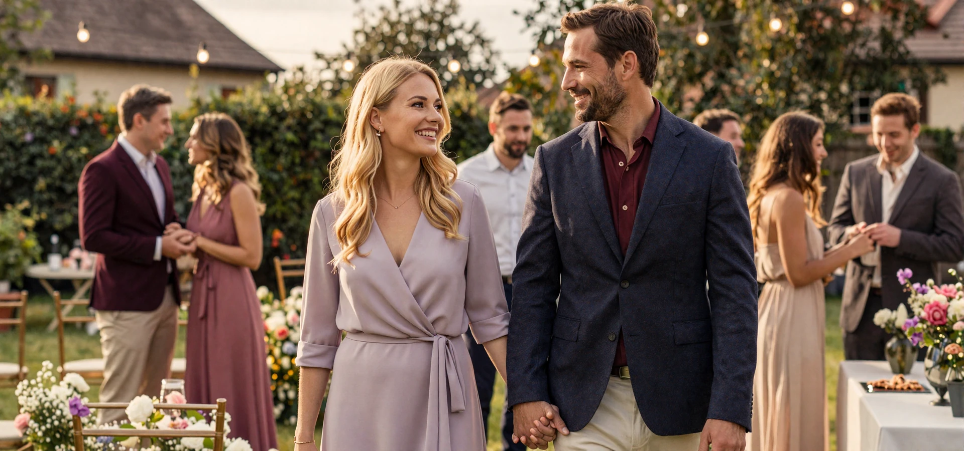 Happy international couples at a romantic European garden event celebrating their connections